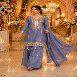 Women's Premium Simar Silk Hand Mirror Work Gharara Suit Set with Dupatta